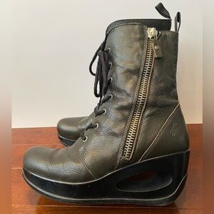 Fly London leather combat boots with statement wedge heel